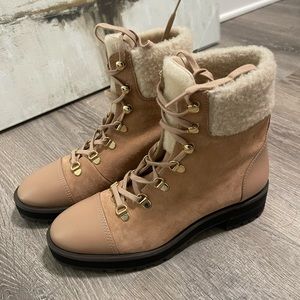 STUART WEITZMAN Alpine Leather & Suede Shearling Combat Boots 6.5